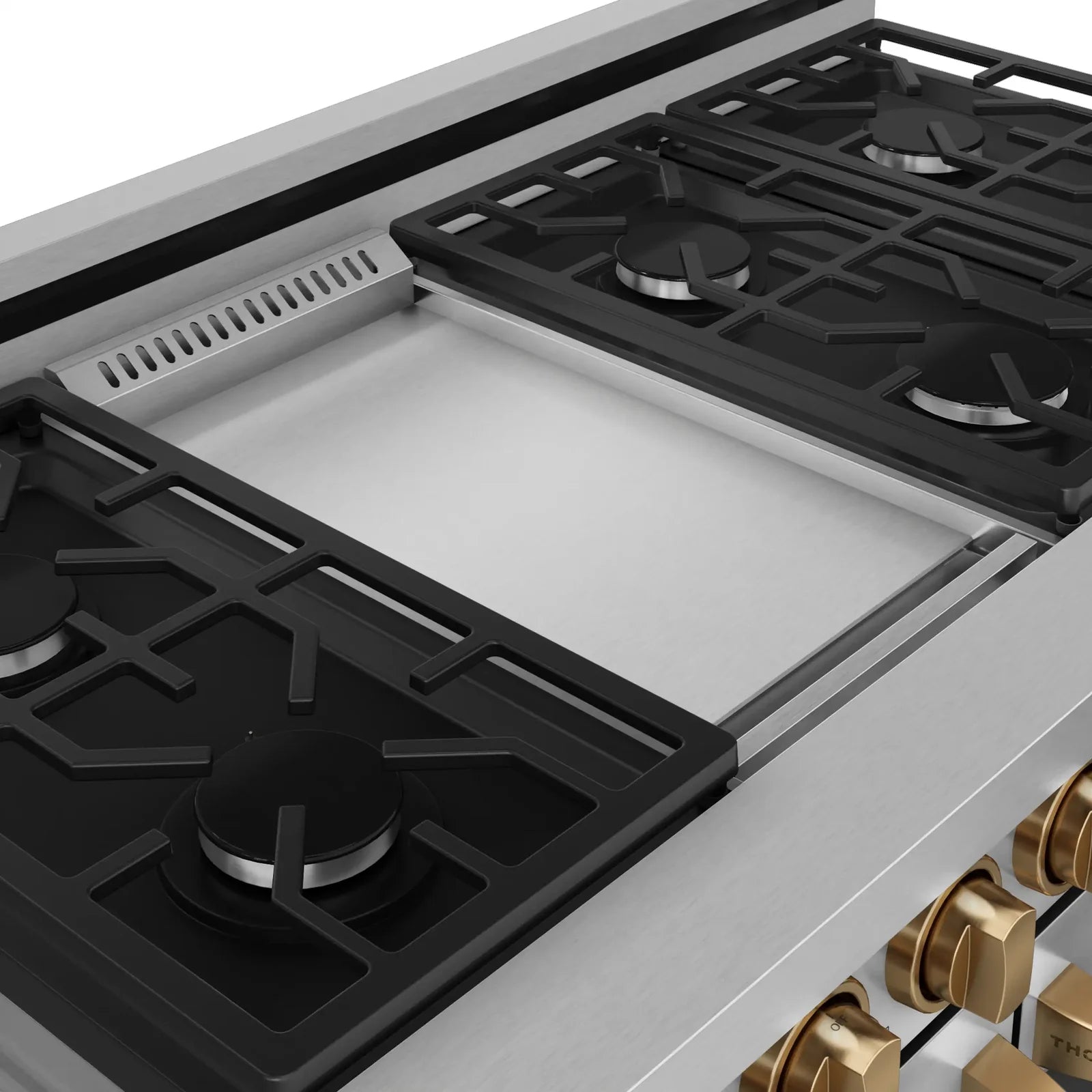 Thor Kitchen Gordon Ramsay Series 48-Inch Professional Liquid Propane/Gas Range with Double Oven in Stainless Steel with Bronze Trim RSG48E-BRZ/RSG48ELP-BRZ