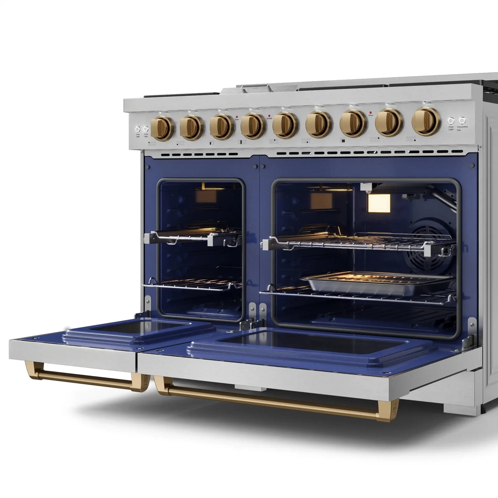 Thor Kitchen Gordon Ramsay Series 48-Inch Professional Liquid Propane/Gas Range with Double Oven in Stainless Steel with Bronze Trim RSG48E-BRZ/RSG48ELP-BRZ