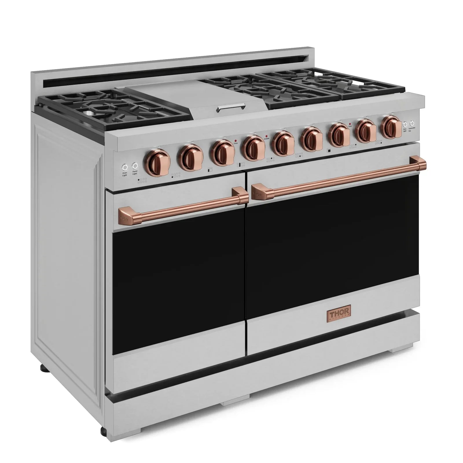 Thor Kitchen Gordon Ramsay Series 48-Inch Professional Liquid Propane/Gas Range with Double Oven in Stainless Steel with Rose Gold Trim RSG48E-RSG/RSG48ELP-RSG