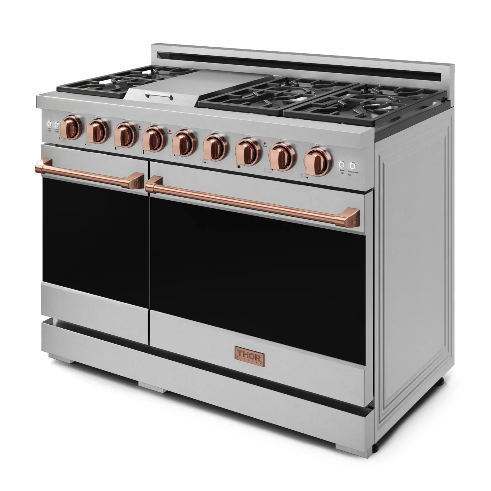 Thor Kitchen Gordon Ramsay Series 48-Inch Professional Liquid Propane/Gas Range with Double Oven in Stainless Steel with Rose Gold Trim RSG48E-RSG/RSG48ELP-RSG