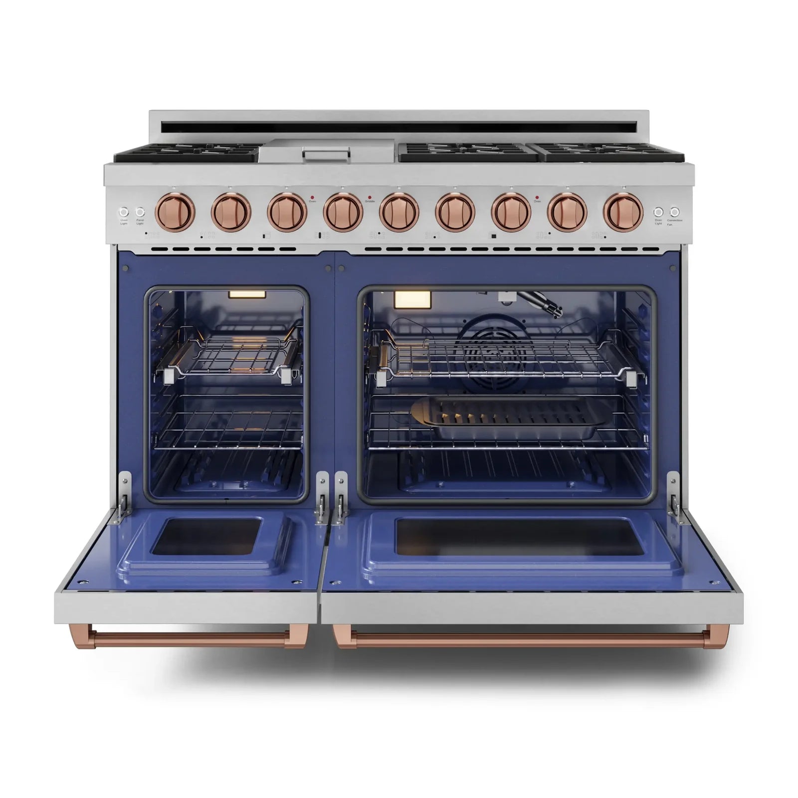 Thor Kitchen Gordon Ramsay Series 48-Inch Professional Liquid Propane/Gas Range with Double Oven in Stainless Steel with Rose Gold Trim RSG48E-RSG/RSG48ELP-RSG