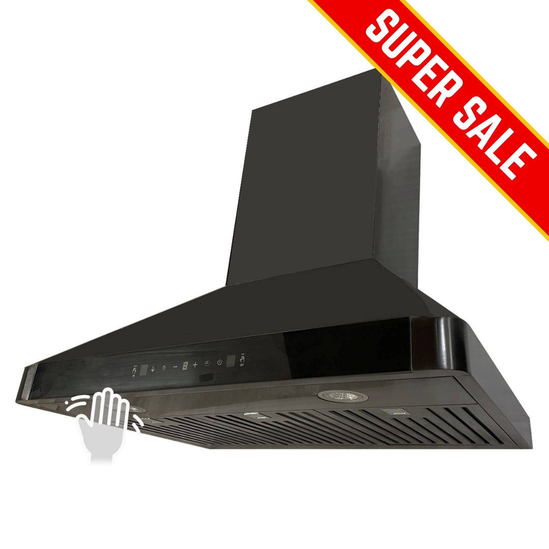 Crown 30 Inch 850 CFM Black Stainless Steel Gesture Control Wall Mount Range Hood PRO-B15BS