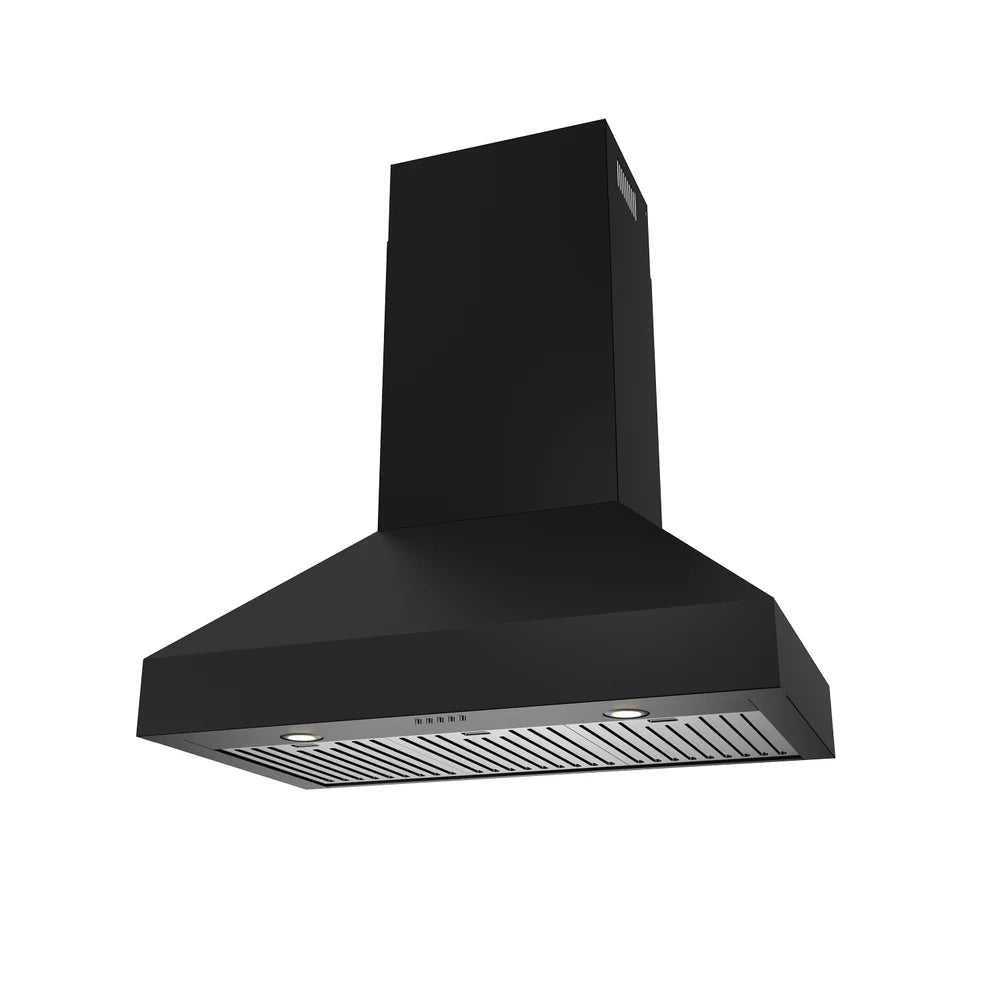 Thor Kitchen 36 Inch Professional Wall Mount Pyramid Range Hood in Black TRH36PB