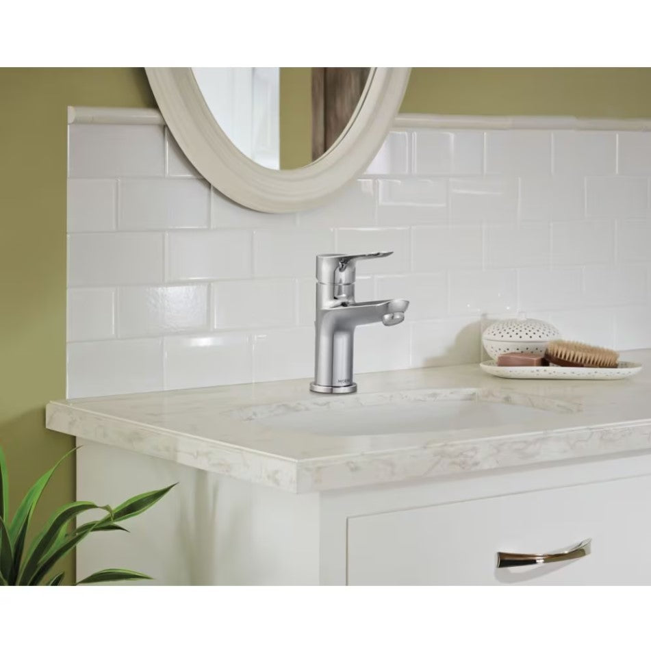 MOEN Tarvo Single Handle 4-inch Centerset/Single Hole Bathroom Sink Faucet/Tap with Deck Plate in Chrome (Drain and Valve Included) 84123
