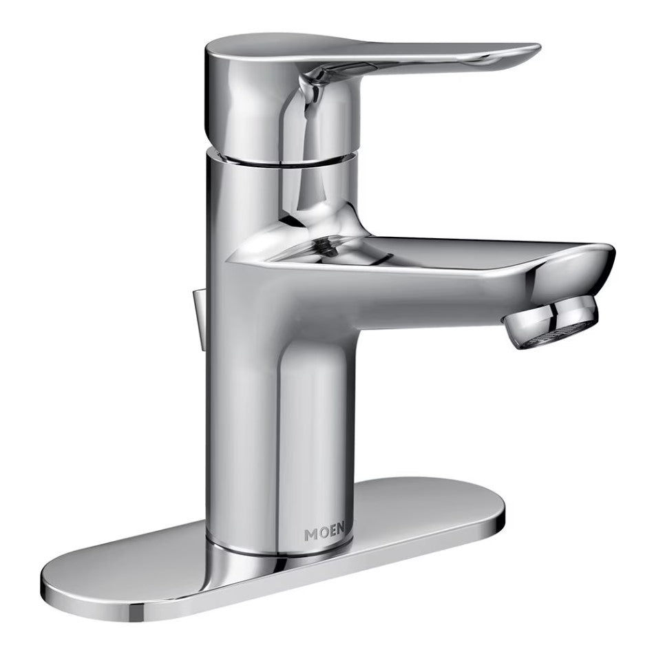 MOEN Tarvo Single Handle 4-inch Centerset/Single Hole Bathroom Sink Faucet/Tap with Deck Plate in Chrome (Drain and Valve Included) 84123