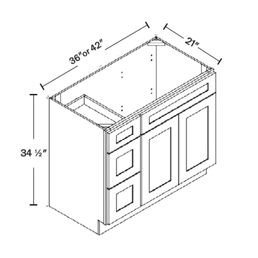 36" Modern Style Bathroom Vanity Sink Drawer Base Set with 3 Drawers V3621DL