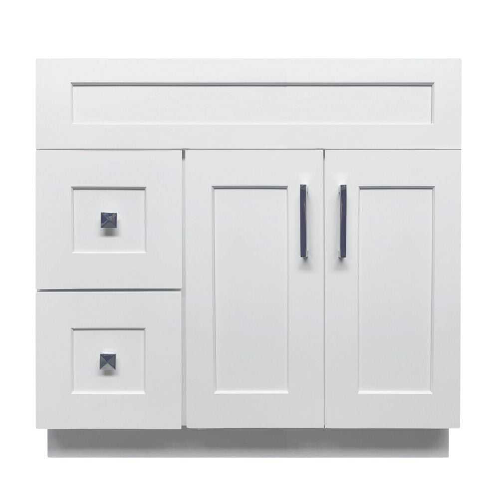 Crown VSD36L 36 inch Solid Wood Bathroom Vanity with Quartz Top & Sink - RenoShop