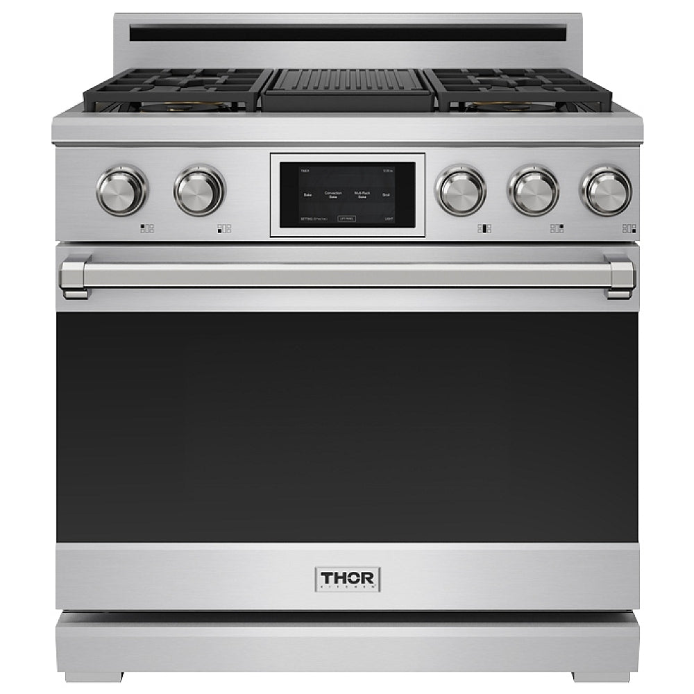 Thor Kitchen 36-Inch Professional Dual Fuel Range with Natural Gas 5 Burners Cooktop and 6.0 Cu. Ft. Electric Oven XRD36E