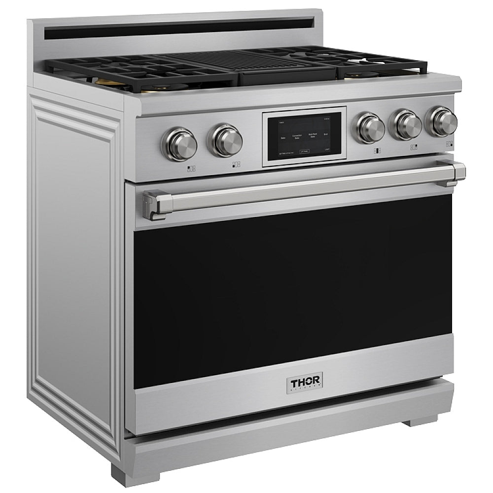 Thor Kitchen 36-Inch Professional Dual Fuel Range with Natural Gas 5 Burners Cooktop and 6.0 Cu. Ft. Electric Oven XRD36E