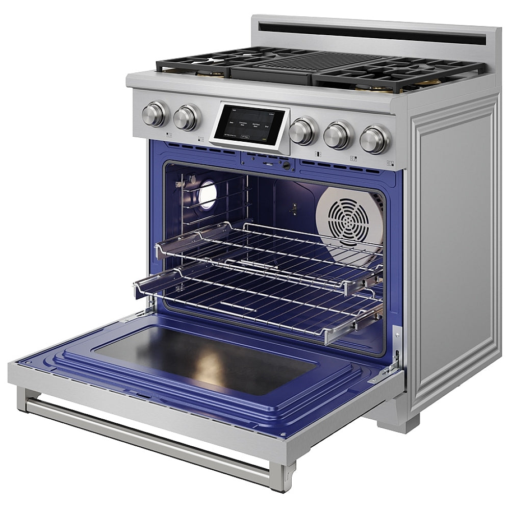 Thor Kitchen 36-Inch Professional Dual Fuel Range with Natural Gas 5 Burners Cooktop and 6.0 Cu. Ft. Electric Oven XRD36E