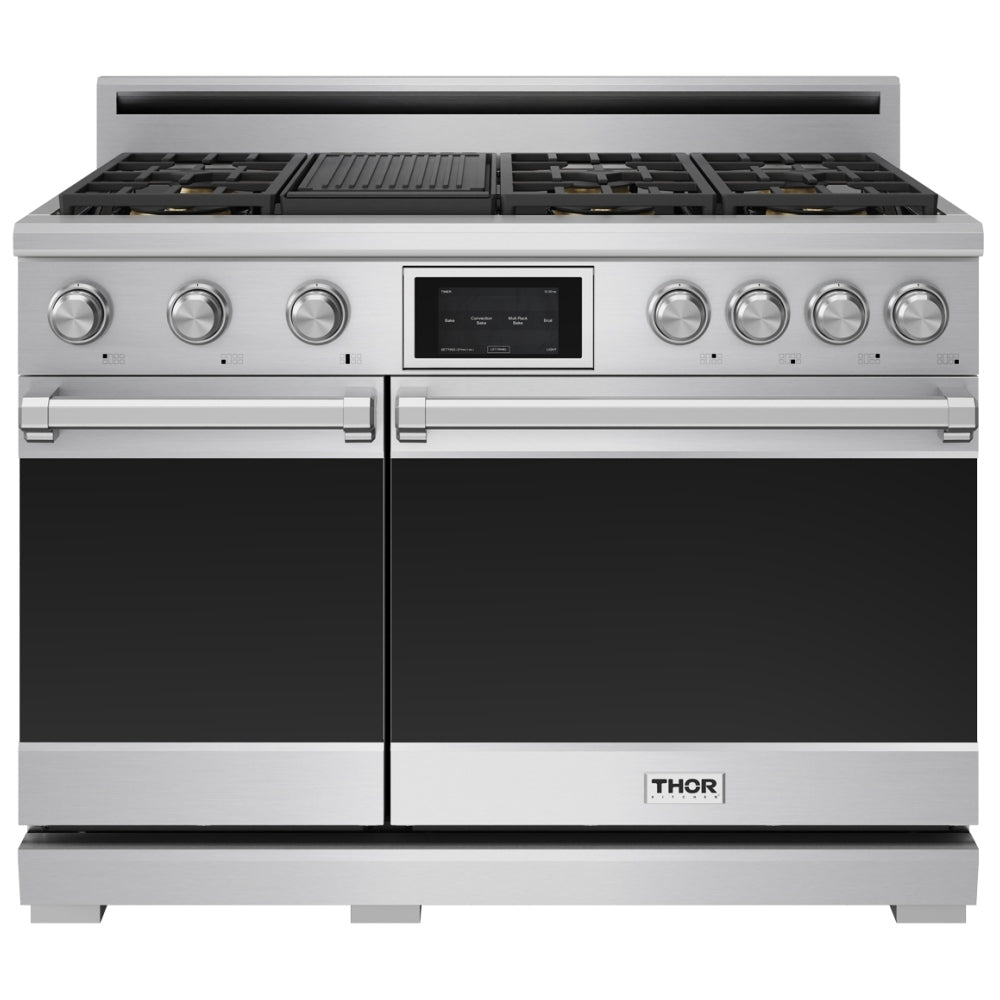 Thor Kitchen 48-Inch Professional Dual Fuel Range with Natural Gas 7 Burners Cooktop and 7.6 Cu. Ft. Electric Convection Oven XRD48E