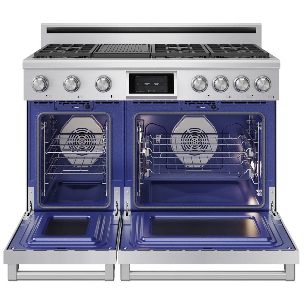 Thor Kitchen 48-Inch Professional Dual Fuel Range with Natural Gas 7 Burners Cooktop and 7.6 Cu. Ft. Electric Convection Oven XRD48E