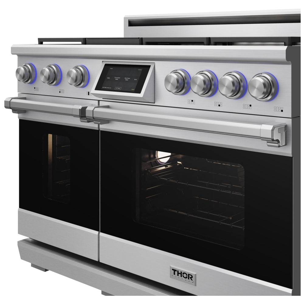 Thor Kitchen 48-Inch Professional Dual Fuel Range with Natural Gas 7 Burners Cooktop and 7.6 Cu. Ft. Electric Convection Oven XRD48E