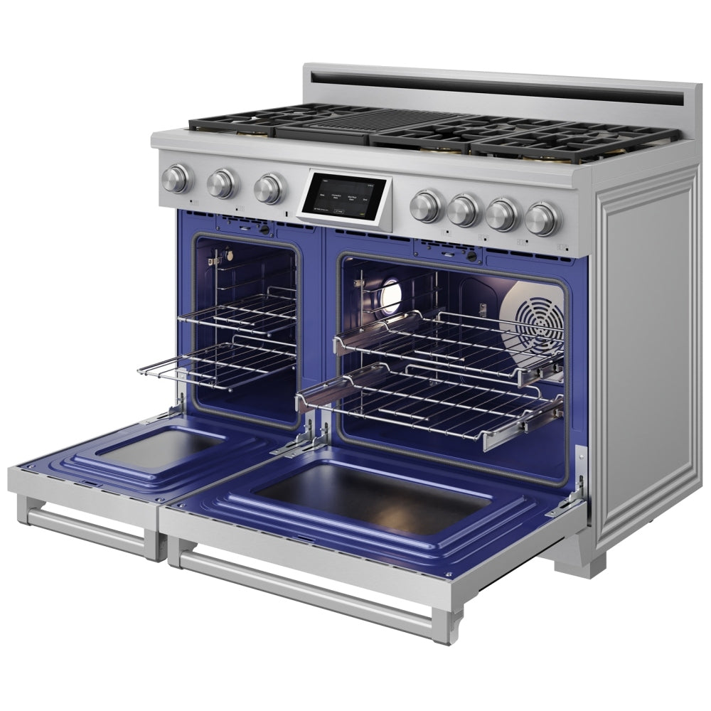 Thor Kitchen 48-Inch Professional Dual Fuel Range with Natural Gas 7 Burners Cooktop and 7.6 Cu. Ft. Electric Convection Oven XRD48E