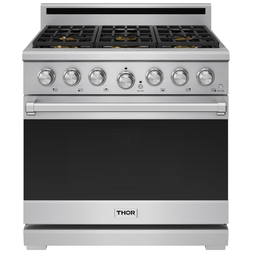 Thor Kitchen 36-Inch Professional Natural Gas Range with 6.0 Cu. Ft. Oven and 6 Cooktop Burners XRG36E
