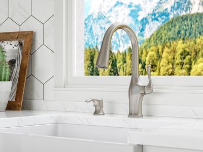 Pfister Wray Single-Handle Pull-Down Sprayer Kitchen Faucet with Soap Dispenser, F-529-7WRYGS