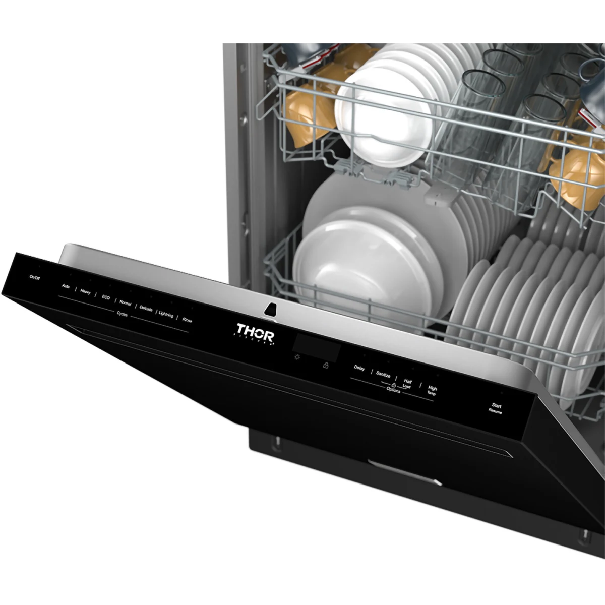Thor Kitchen 24-Inch Built-In Dishwasher with 7 Cycles and Pocket Handle in Black TDW24PTB
