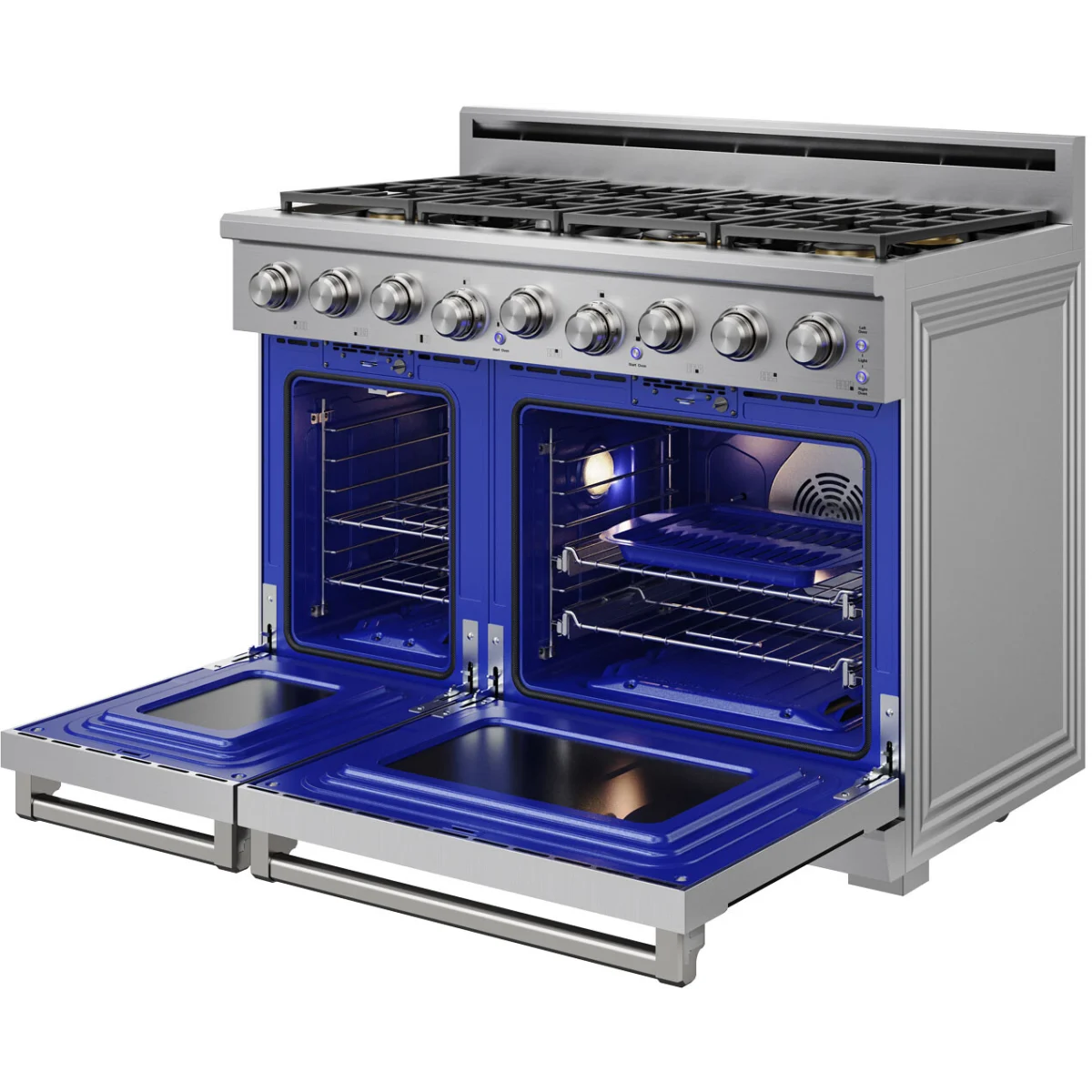 Thor Kitchen 48-Inch Professional Natural Gas Range with 7.6 Cu. Ft. Oven and 6 Cooktop Burners in Stainless Steel XRG48E