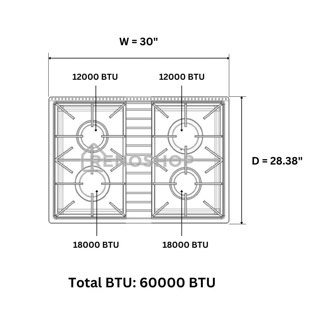 30" Professional Gas Rangetop in Stainless Steel HRT3003U