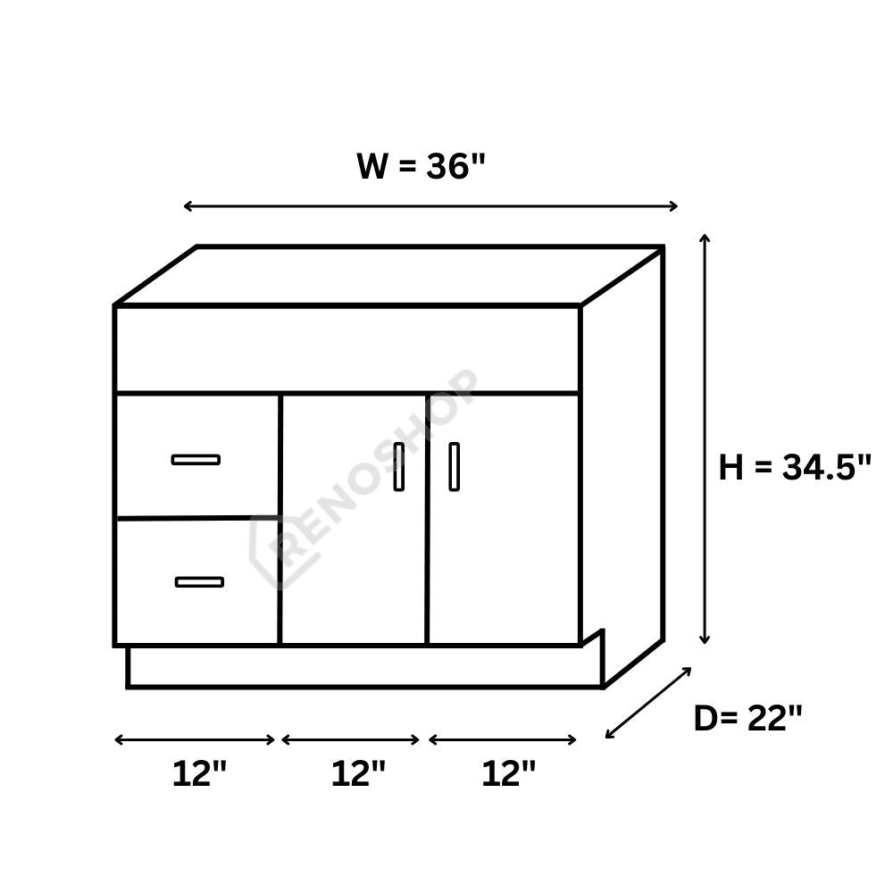 36 Inches Solid Wood Bathroom Vanity with Quartz Top & Sink VSD36L