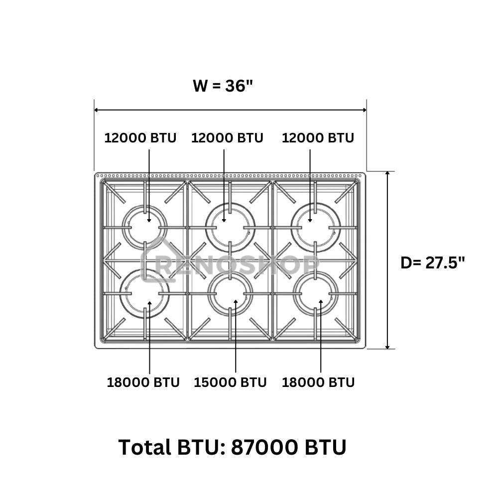 36" Professional Gas Range top in Stainless Steel HRT3606U