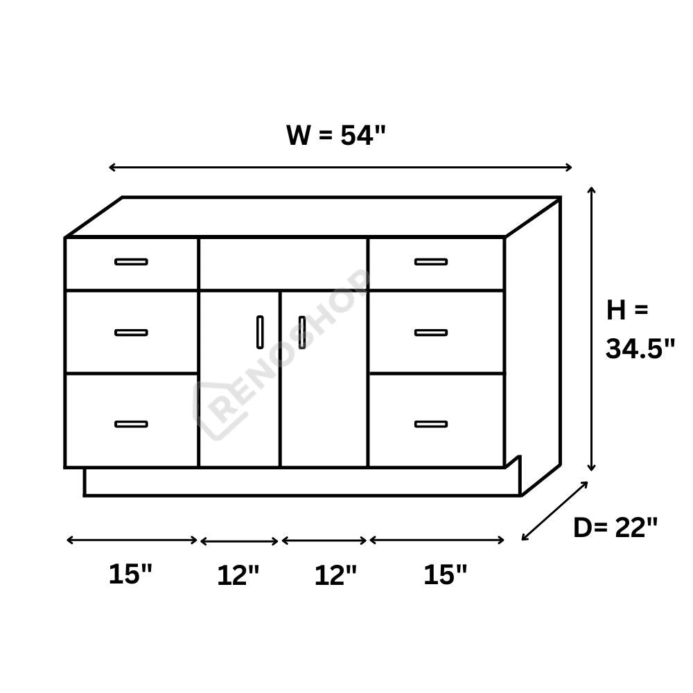 54 Inches  Solid Wood Bathroom Vanity Cabinet Only VSD54