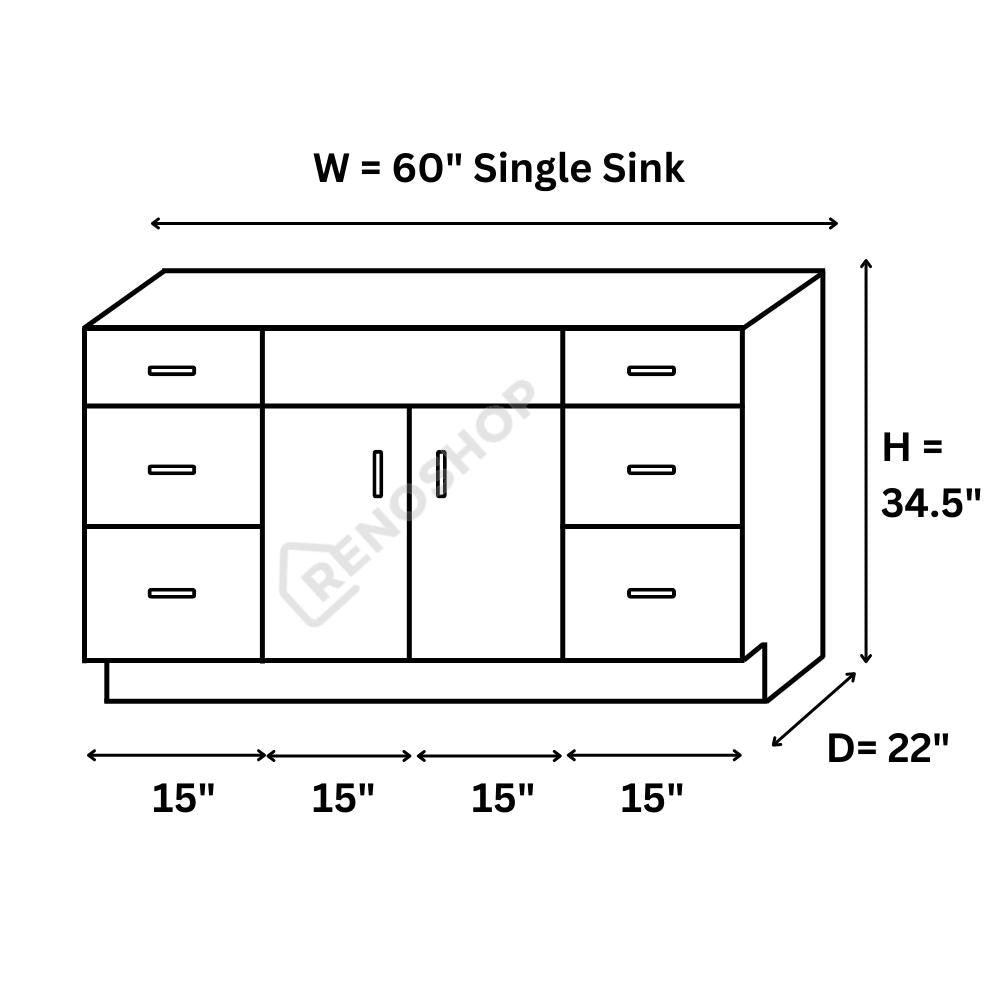 60 Inches Solid Wood Single Sink Bathroom Vanity Cabinet Only VSD60D