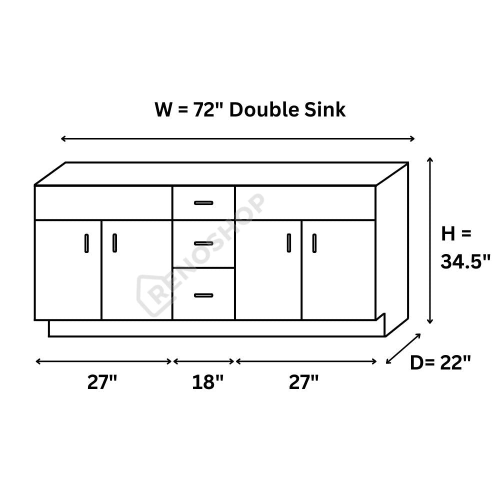 Crown VSD72DD 72 inch Solid Wood Double Sink Bathroom Vanity with Quartz Top & Sink - RenoShop