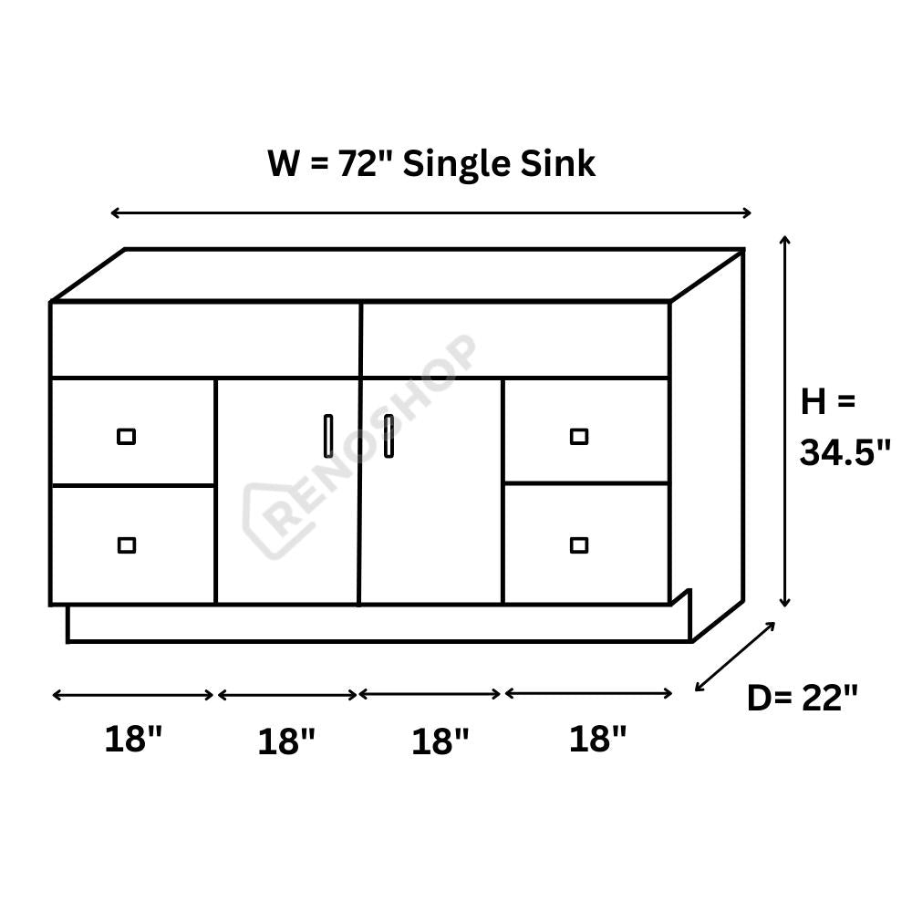 72 Inches Solid Wood Single Sink Bathroom Vanity Cabinet Only VSD72D