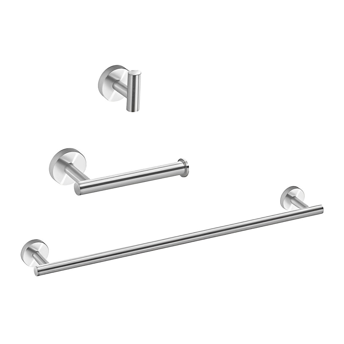Set of 3 Brushed Nickel Round Bathroom Accessories BA01-BN - RenoShop