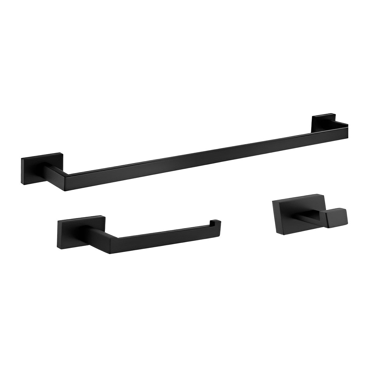 Set of 3 Matte Black Rectangular Bathroom Accessories BA02-BL - RenoShop