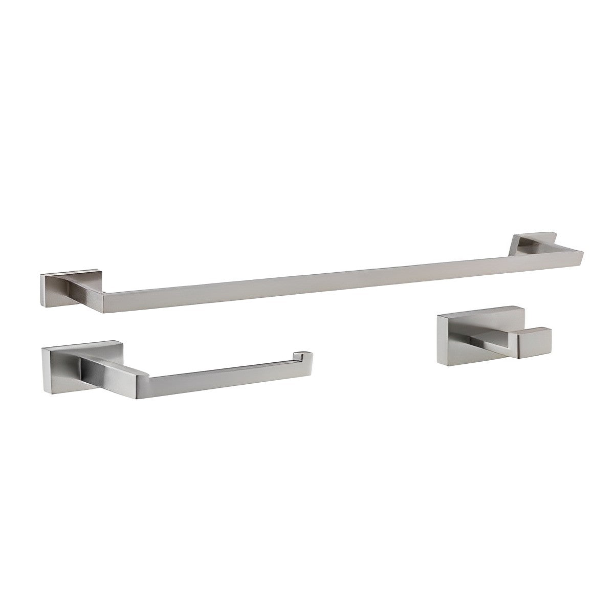 Set of 3 Brushed Nickel Rectangular Bathroom Accessories BA02-BN - RenoShop