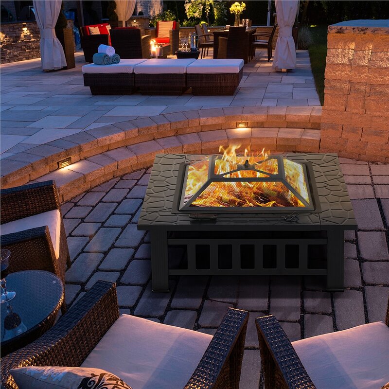 Crown Squared 32" Fire pit, BBQ outdoor steel wood burning Fireplace