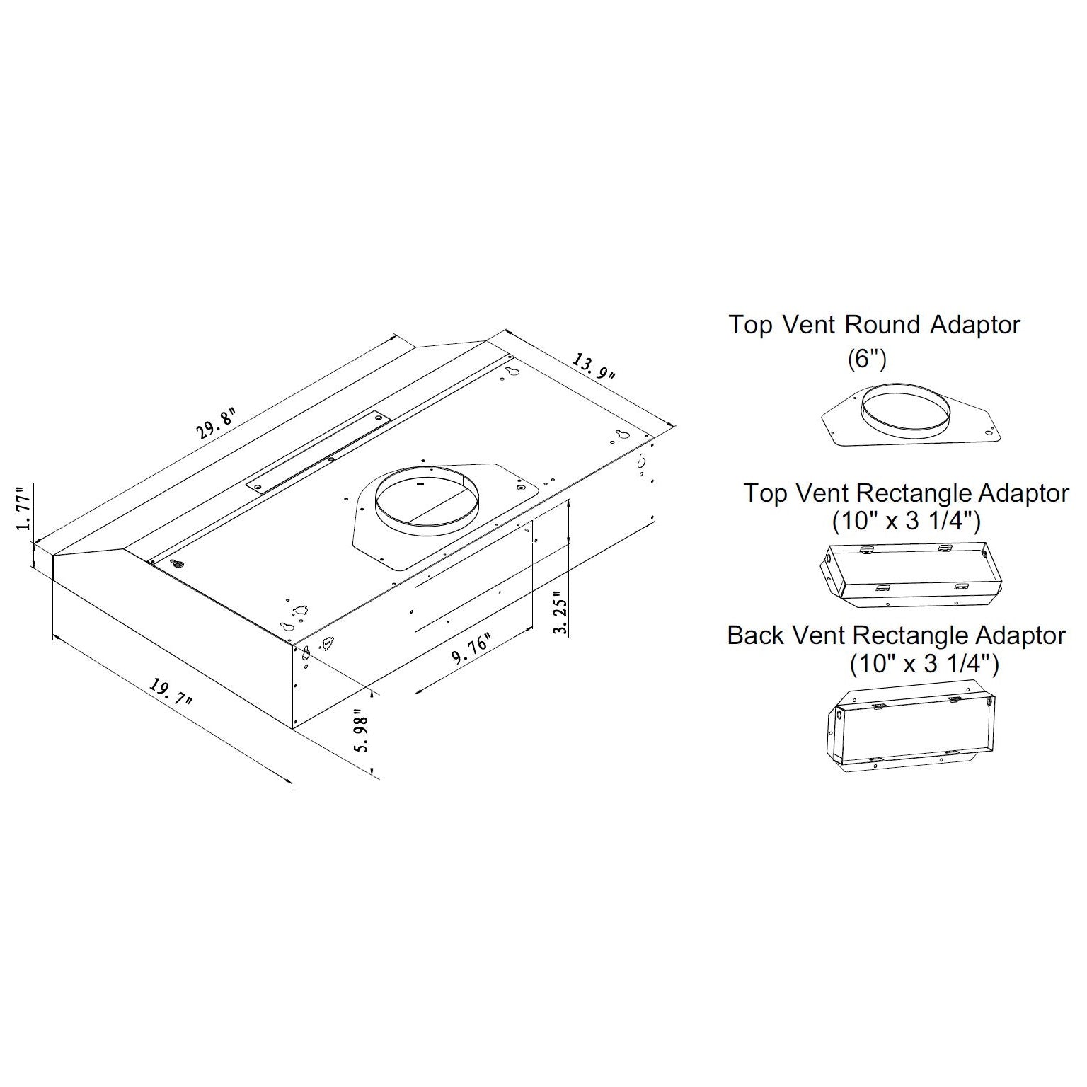 30" 500 CFM Under Cabinet Range Hood-PROFT10-dimension