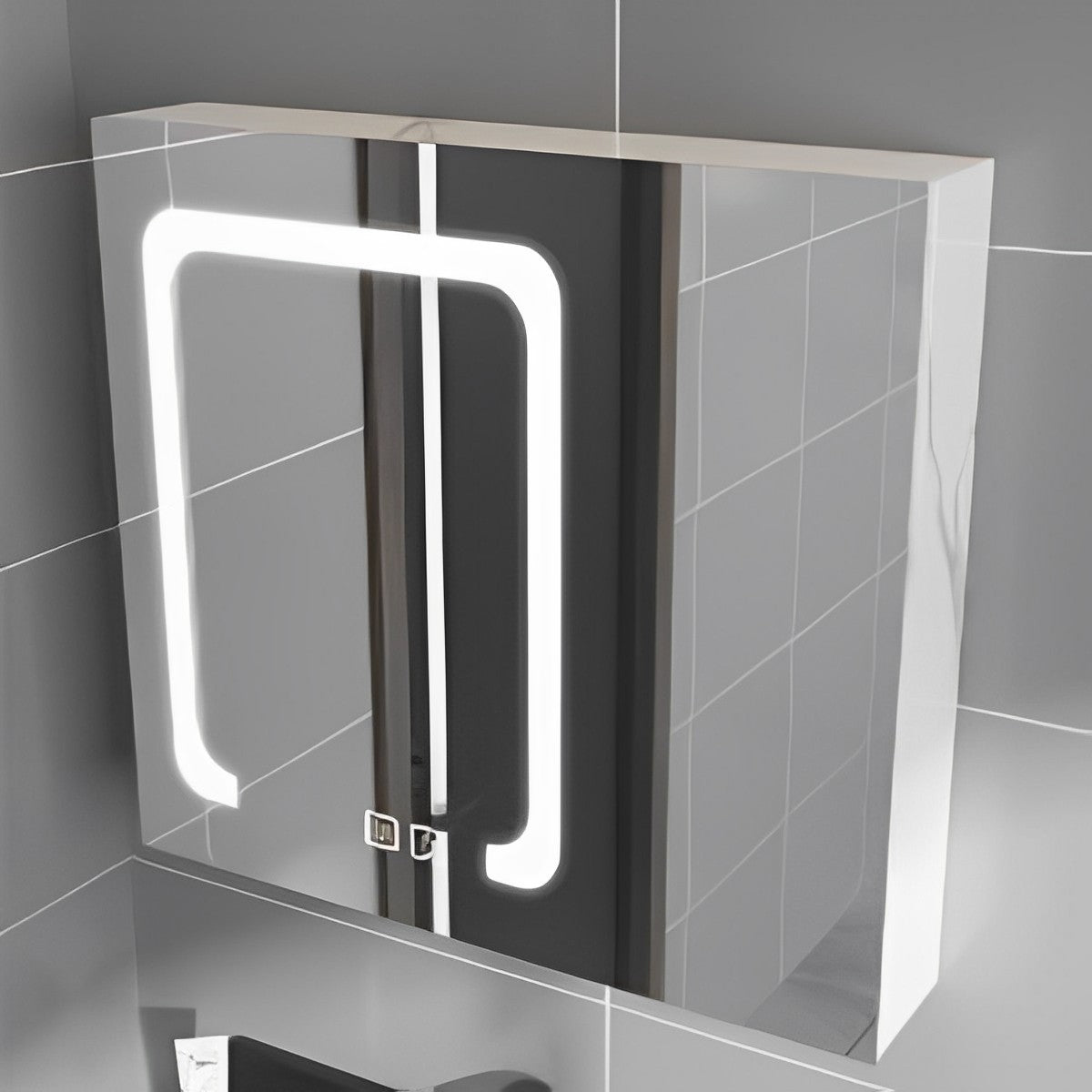 30"/36"/40" Double Door Cabinet Stainless Steel Mirror with LED Light MSL303 - RenoShop