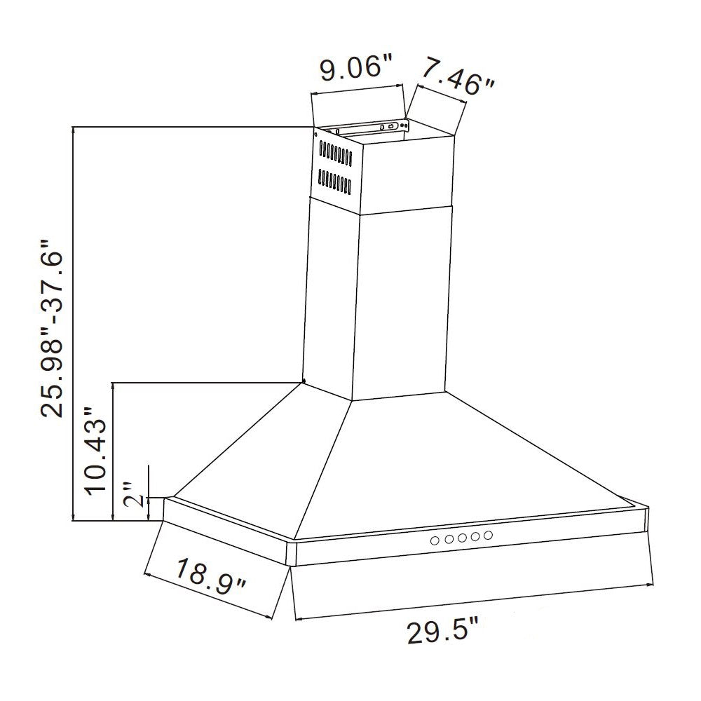 30" 800 CFM Stainless Steel Wall Mount Rangehood