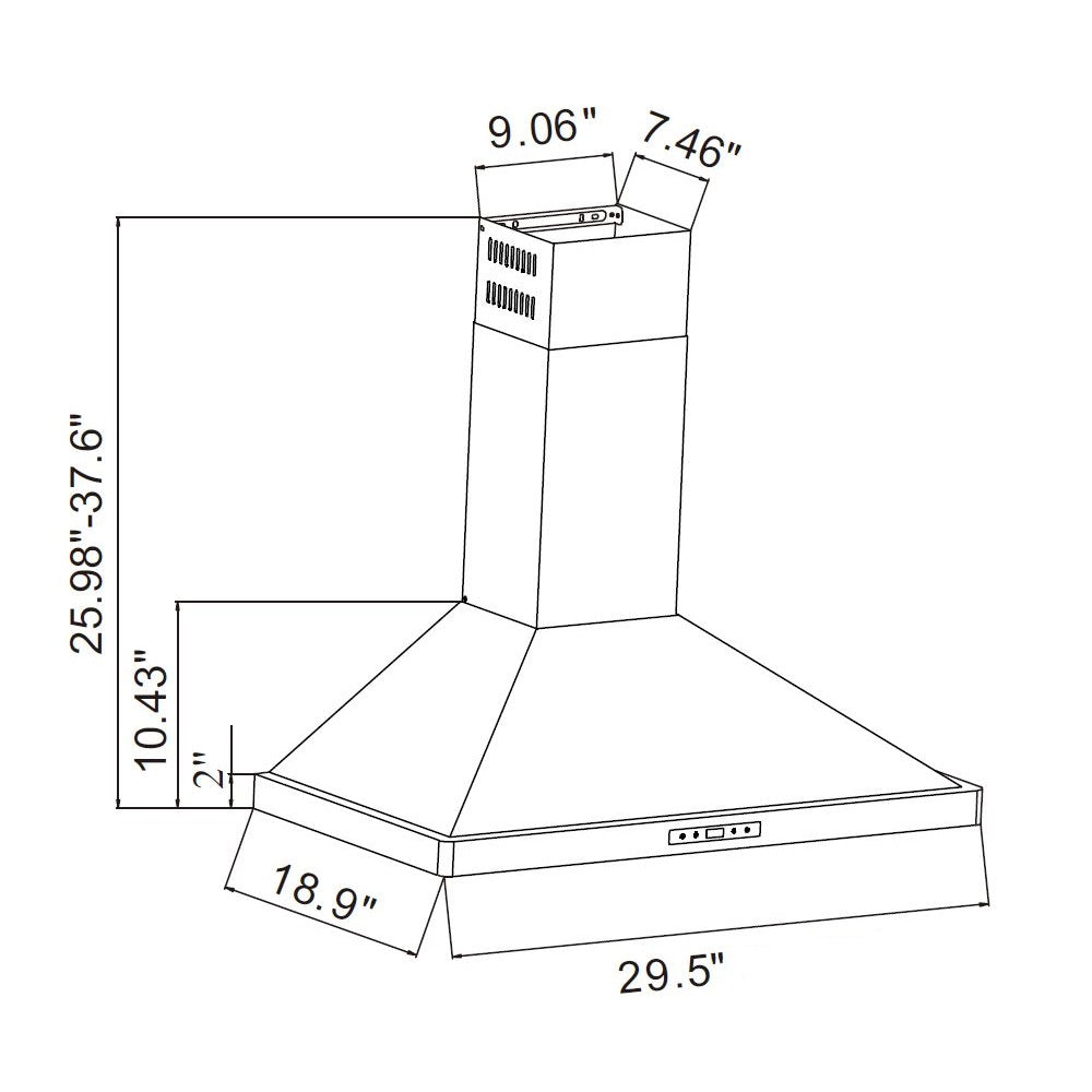 30" 900 CFM Stainless Steel Wall Mount Rangehood