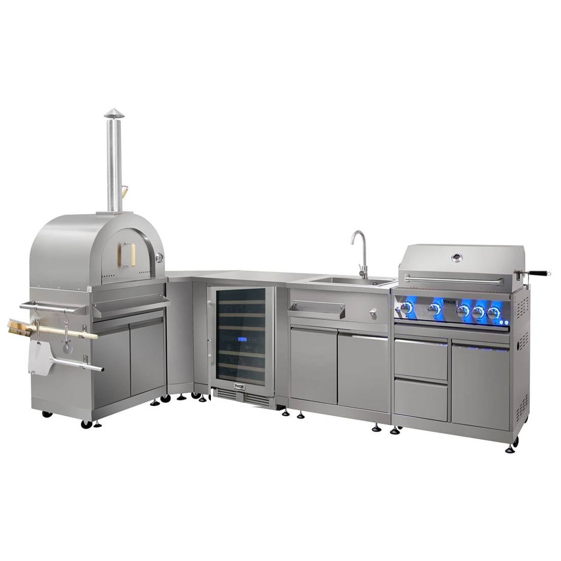 THOR 7-Pc Pro Style Stainless Steel Modular Outdoor Kitchen Suite w/wine cooler 7Pc-1 - RenoShop