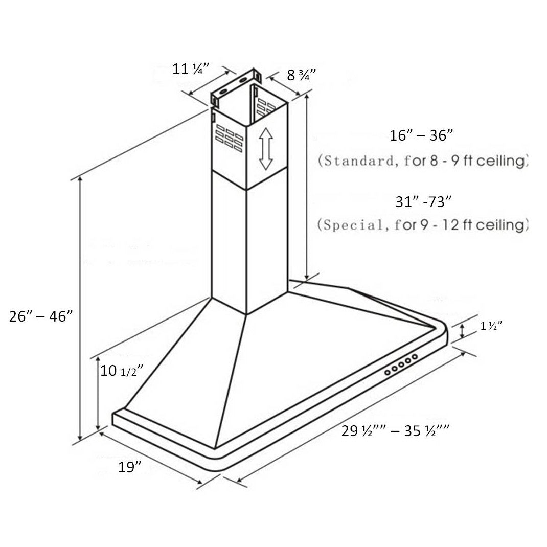 30" 800 CFM Stainless Steel Wall Mount Range Hood