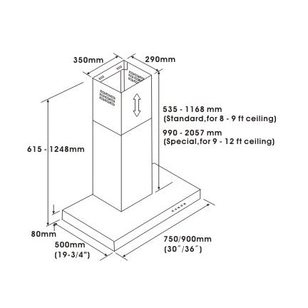 Crown PRO-Z01/36 Professional 36" Stainless Steel Silver Wall Mount Range Hood - RenoShop