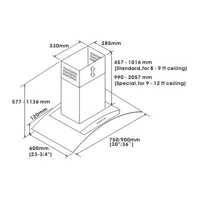 Crown PRO-D01/I/30 Professional 30" Stainless Steel Silver Island Mount Range Hood - RenoShop