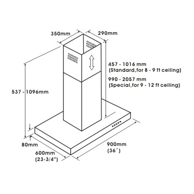 Crown PRO-Z01/I/36 Professional 36" Stainless Steel Silver Island Mount Range Hood - RenoShop